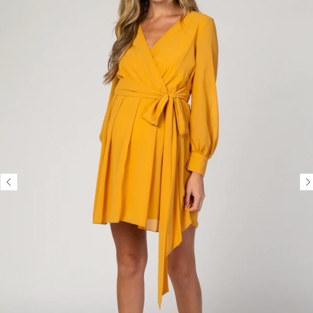 Pink Blush Yellow Maternity Wrap Dress